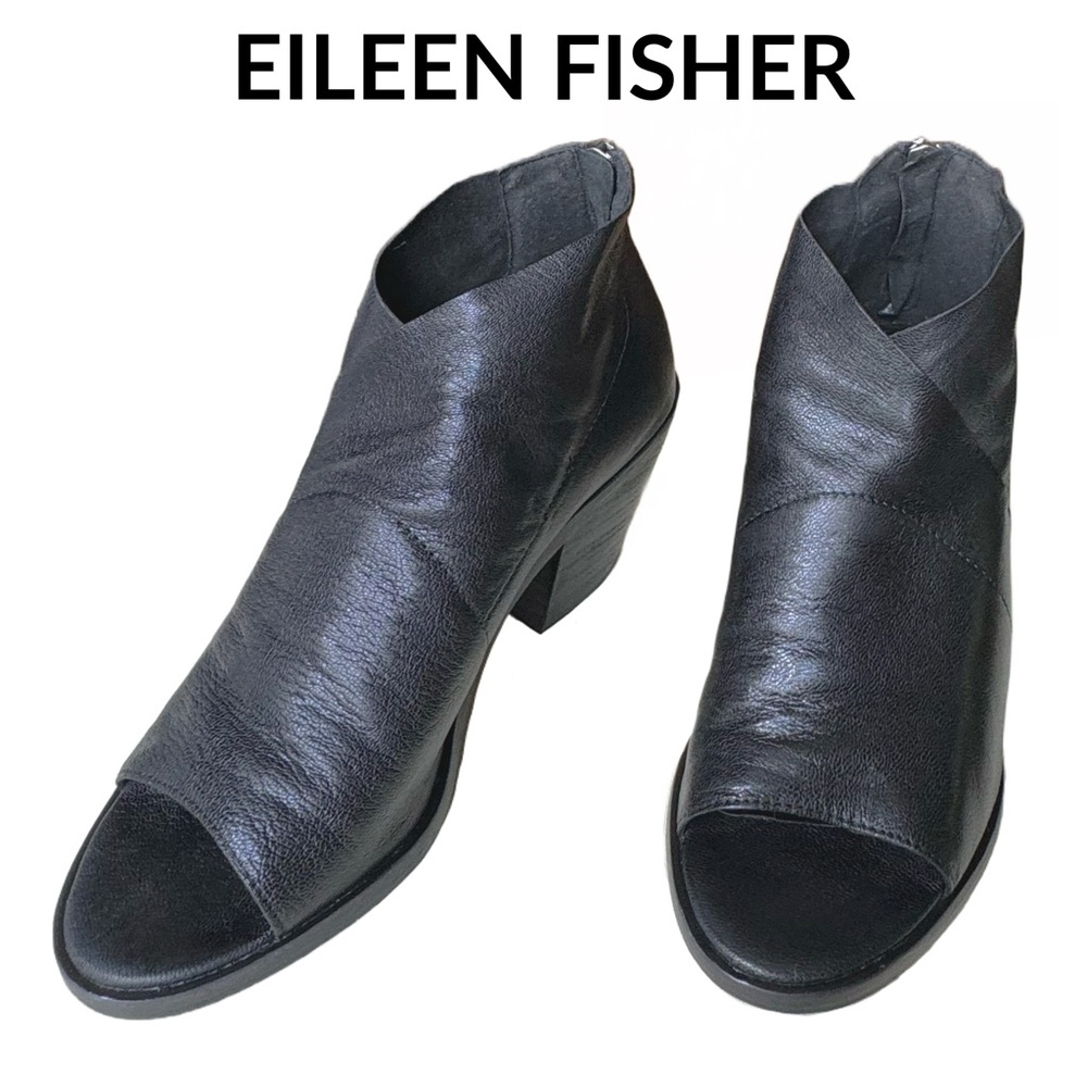 Eileen Fisher • Leather Open Toe Block Heel Bootie • Size 5 US • Black • EUC - Picture 10 of 16